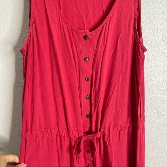 J Jill Maxi Dress Red Button Front Tie Waist Size Medium - Picture 3 of 5